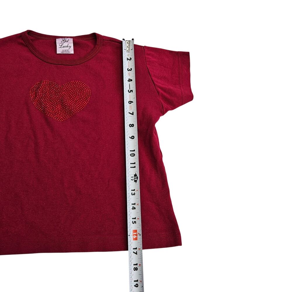 Y2k Baby Tee Rhinestone Heart Baby Tee Deadstock Get Lucky - Size Large - Picture 5 of 5